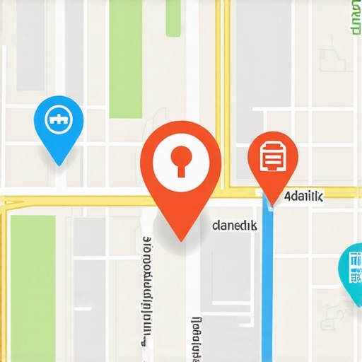 Digital map of Indianapolis showing local business icons with SEO indicators