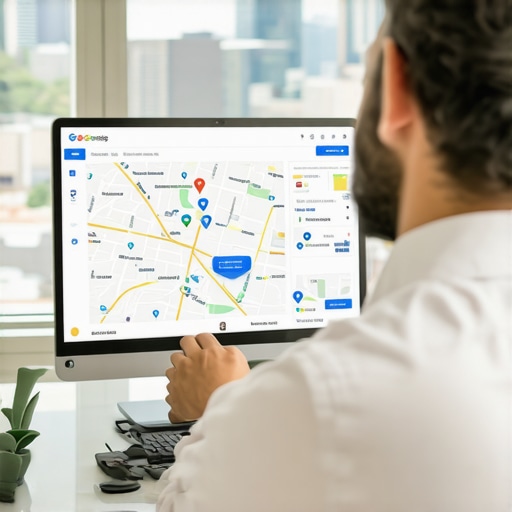SEO expert analyzing local maps data with Indianapolis cityscape