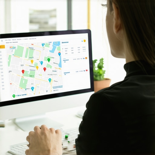 Local SEO Tools in Action Person managing local SEO analytics and maps optimization with digital tools.