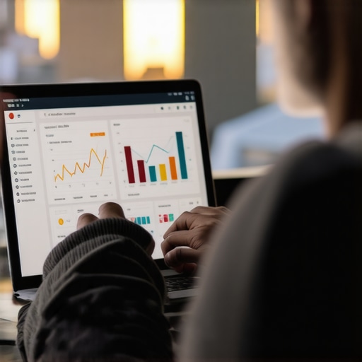 Person reviewing local search tools on a laptop with Indianapolis cityscape