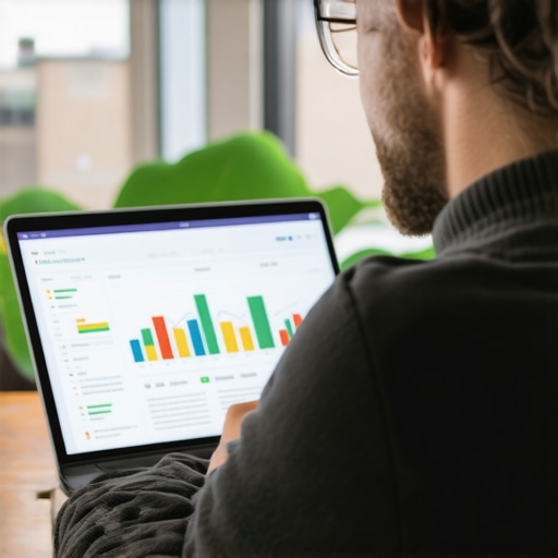Person reviewing local SEO data on a laptop with Indiana cityscape behind