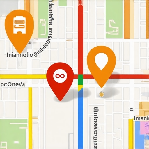 Map showing Indianapolis businesses with SEO markers and icons for local optimization.