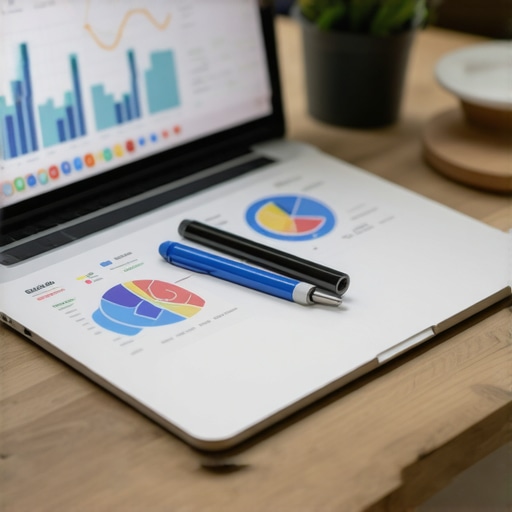Laptop displaying SEO analytics charts with tools for local SEO maintenance