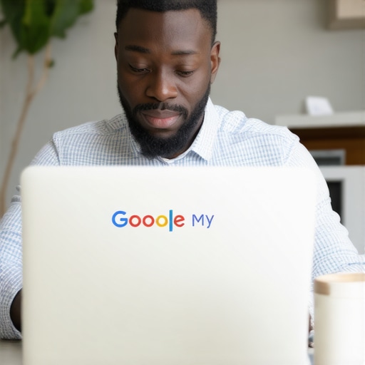 Business owner working on Google My Business profile on laptop in Indianapolis