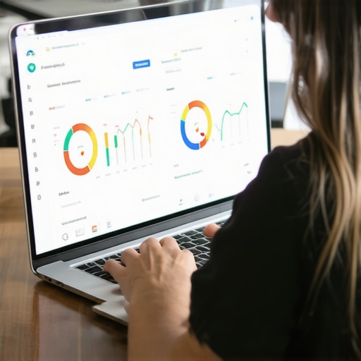 Person reviewing Google My Business analytics on laptop in Indianapolis office.