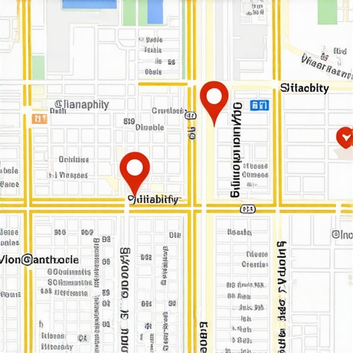 Map with business pins illustrating local visibility enhancements