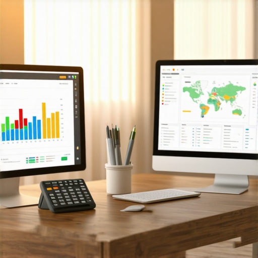 Person analyzing local digital maps and SEO analytics on multiple screens.