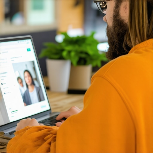 Indianapolis business owner working on Google My Business profile on laptop, emphasizing local SEO.
