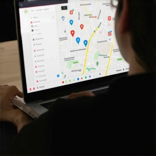 Optimizing GMB Profile for Local Search Person working on Google My Business profile on laptop with local map on screen