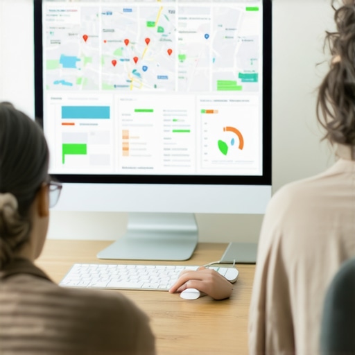 Person analyzing maps and local search data on a computer for business SEO in Indianapolis.