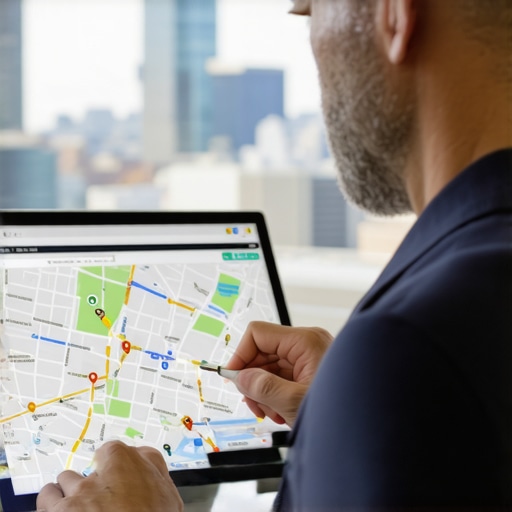 Business owner adjusting map pin location for Indianapolis business on computer.